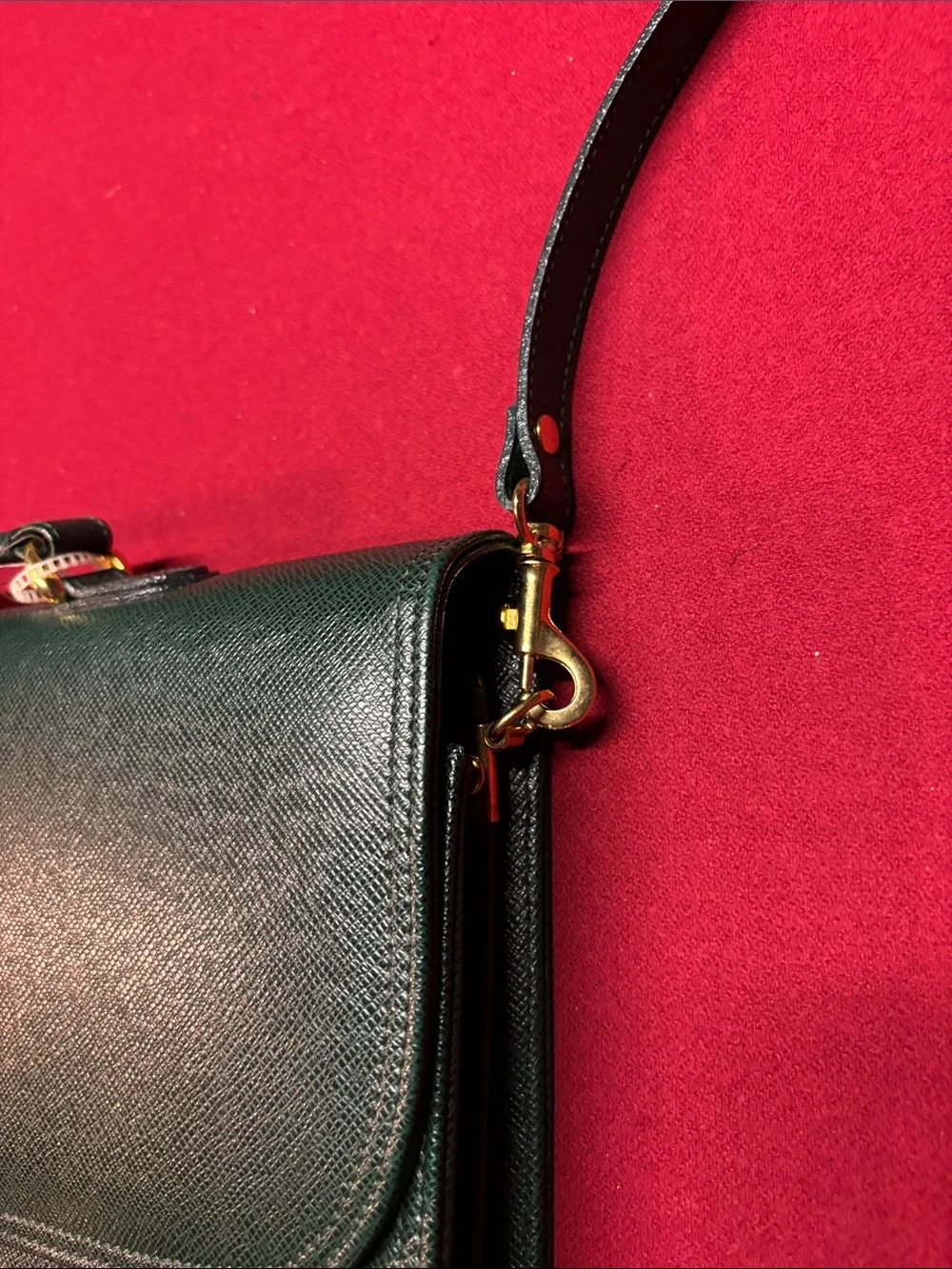 vintage dark green or forest green textured leather briefcase